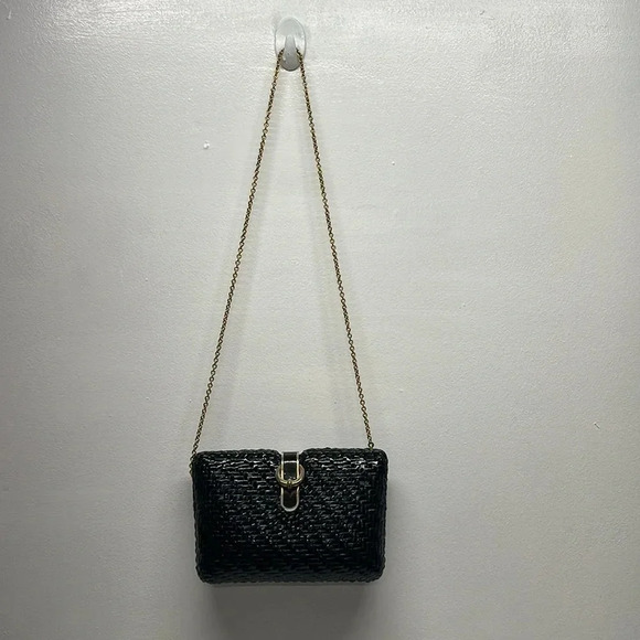 Rodo Purse Bag Wicker Woven Chain Strap Black Blue Gold Vintage - Picture 1 of 12